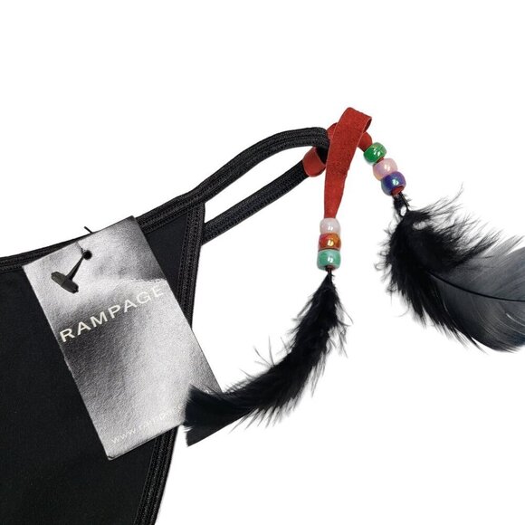 NEW Rampage Black Thong Underwear Feather Tie On Detail Women's Size Small - Picture 3 of 8